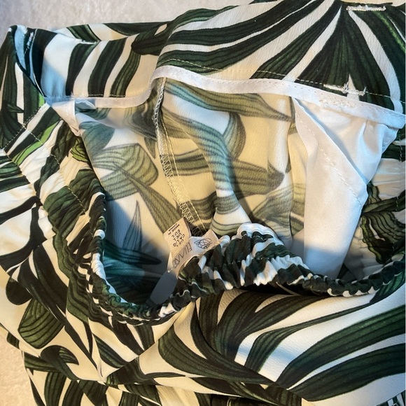 Elaine Rose Pants Palm Leaf Palazzo Loose Fit Wide Leg Green White Print size L - Picture 6 of 11